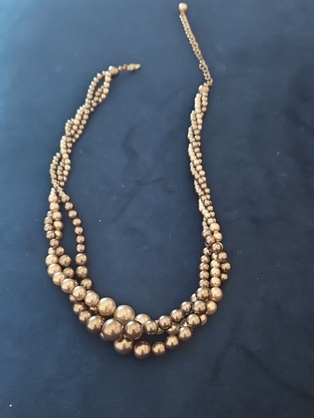 Gold Triple-Strand Beaded Necklace